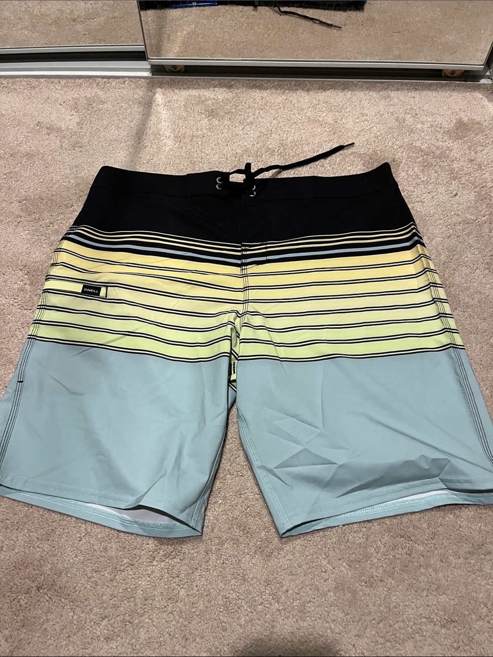 O'Neill Black, Yellow & Light Blue Stripe Board Shorts
